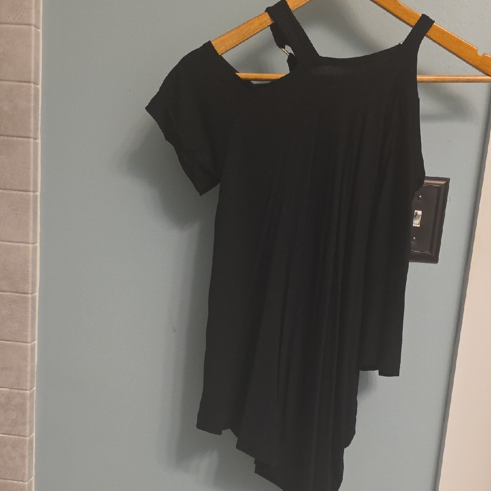 LNA Black Asymmetrical Cold-Shoulder Dress